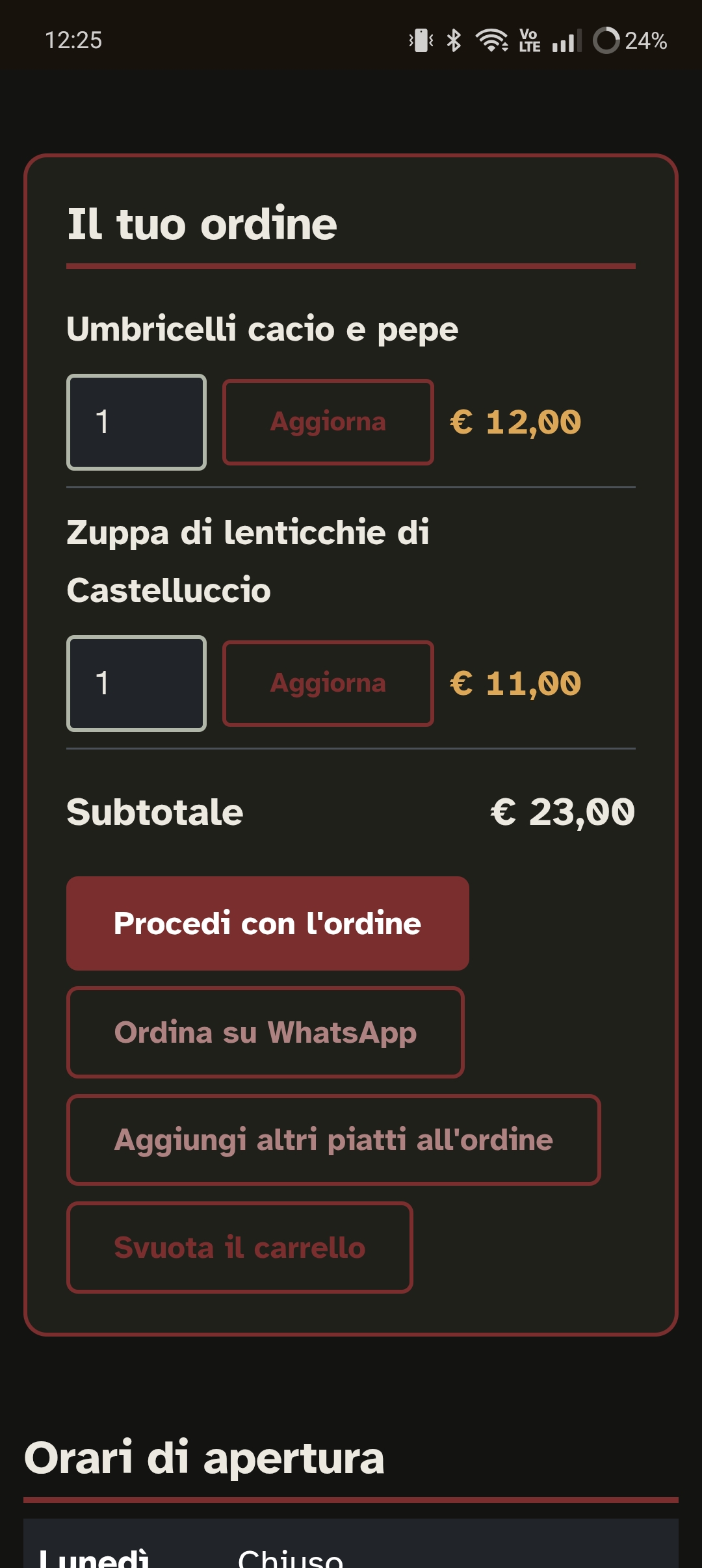 Checkout per asporto e consegna, dallo stesso menu